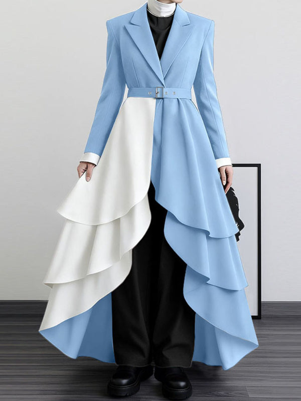 Men's Irregular Pleated Hem Color Block Long Sleeve Blazer SKUL36526