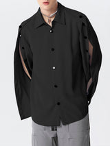 Mens Solid Button Design Split Sleeve Shirt SKUK43272