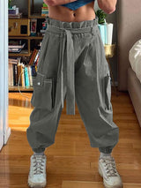 Men's Solid Color Pocket Tie Pant SKUL36597