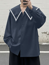 Men's Preppy Style Solid Color Lapel Collar Long Sleeve Shirt SKUL45136