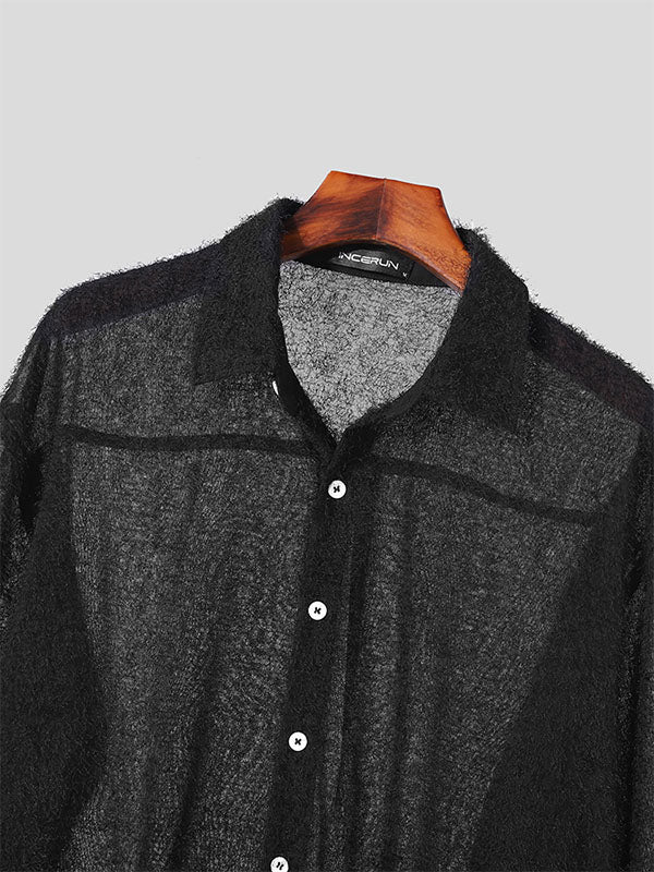 Mens Fuzzy Lapel Casual Long Sleeve Shirt SKUK43629