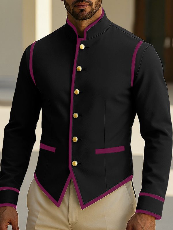 Men's Colorblock Stand Collar Casual Long Sleeve Blazer SKUL28216