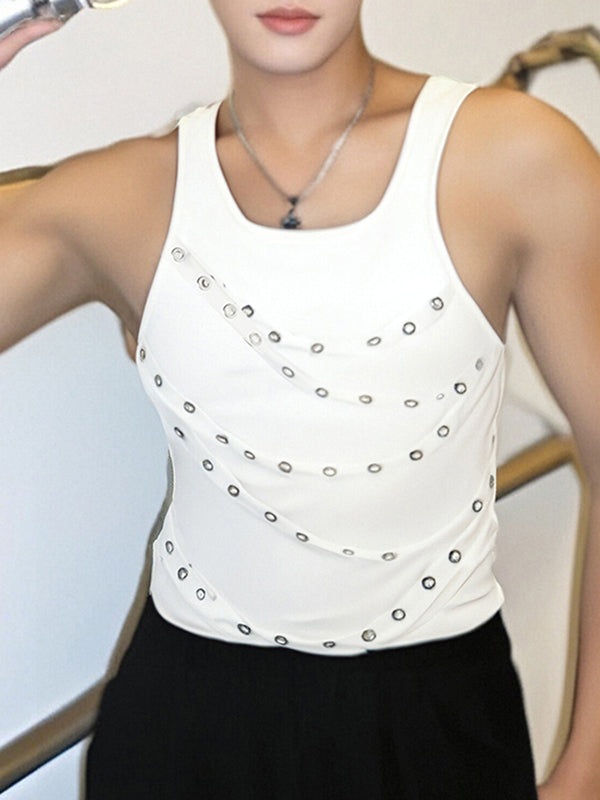 Mens Solid Color Metal Ring Patchwork Tank SKUL04414