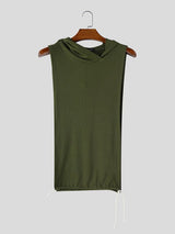 Men's Avant-Garde Resort Open Side Cutout Drawstring Hem Ribbed Sleeveless Hooded Tank SKUL78122