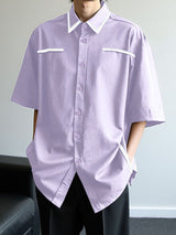 Mens Colorblock Patchwork Short Sleeve Shirt SKUL05675