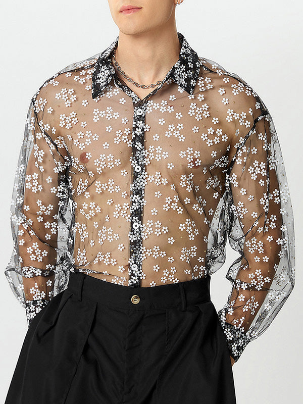 Mens See Through Mesh Floral Shirts SKUF11419