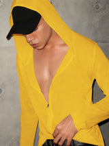 Men's Solid Color Semi-Sheer Hooded Long Sleeve T-shirt SKUL42396