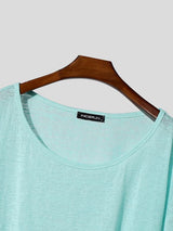 Men's Minimalist Harajuku Sheer Knit Scoop Neck Long Sleeve T-shirt SKUL70245