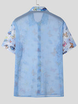 Mens Butterfly Print See Through Casual Shirt SKUK56390