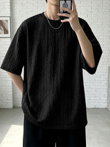 Men's Japanese Harajuku Crinkle Textured Crewneck Short Sleeve T-shirt SKUL70576