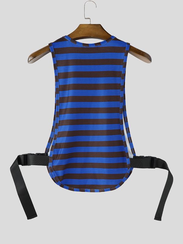 Men's Clubwear Striped Side Buckle Backless Cropped Tank SKUL63073