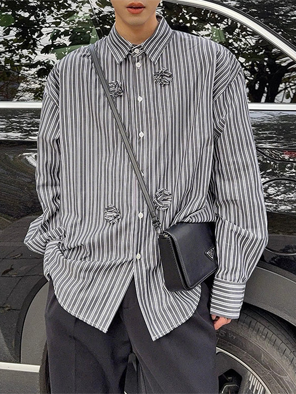 Mens 3D Floral Striped Long Sleeve Shirt SKUL07816