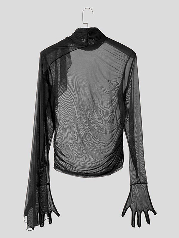 Mens Sheer Pleated Long Sleeve T-Shirt SKUK89128