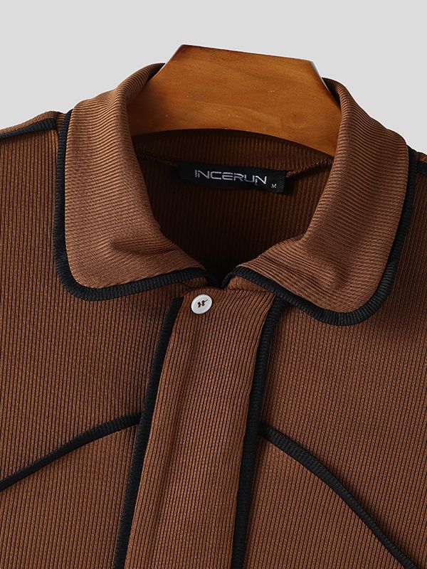 Men's Color Block Outlined Line Two Pieces Outfit SKUL43646