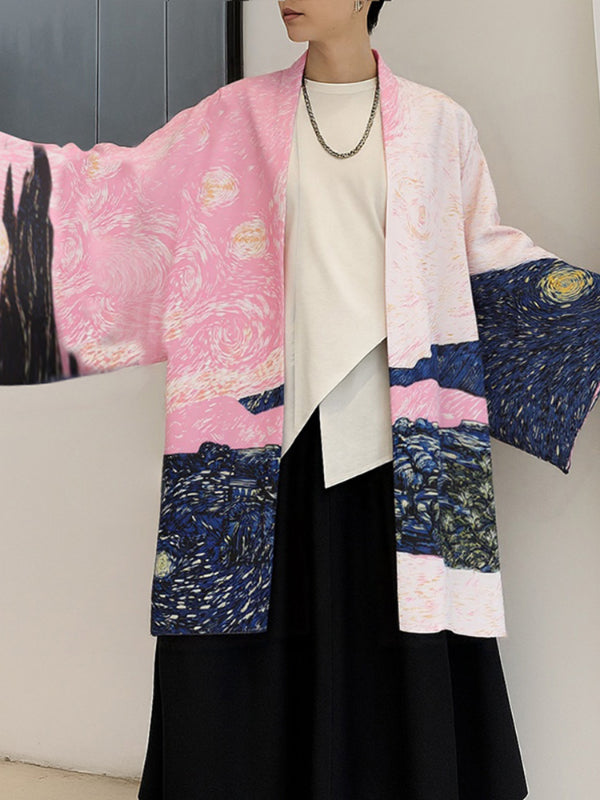 Men's Starry Print Oversized Long Sleeve Cardigan SKUL21156