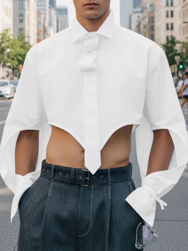 Men's Cutout Cropped Long Sleeve Shirt SKUL41680