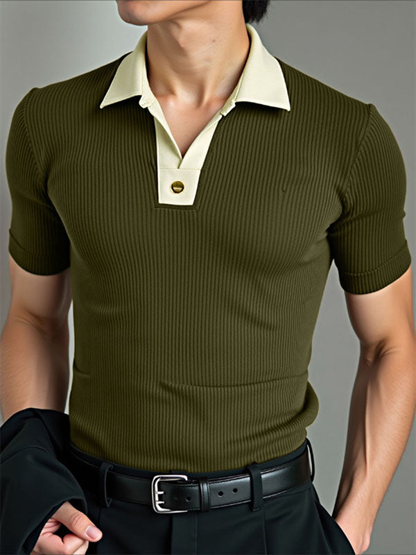 Men's Colorblock Neck Short Sleeve Shirt SKUL21315