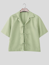 Men's Solid Color Lace-Up Short Sleeve Shirt SKUL25076