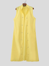 Mens Metal Buckle Patchwork Long Hem Sleeveless Cardigan SKUL23499