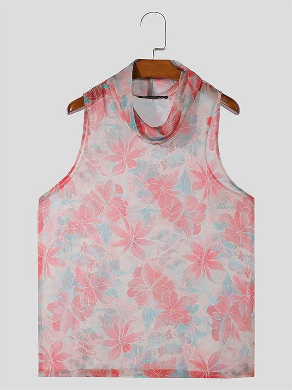 Mens Chiffon Printed Sheer High Neck Tank SKUK67469