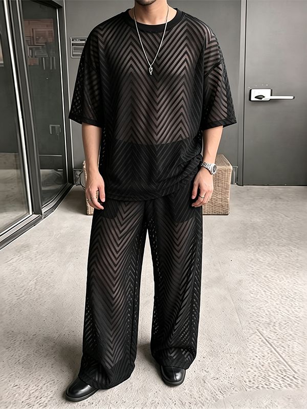 Men's Avant-Garde Sheer Chevron Mesh Two Pieces Outfit SKUL74698