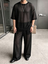 Men's Avant-Garde Sheer Chevron Mesh Two Pieces Outfit SKUL74698