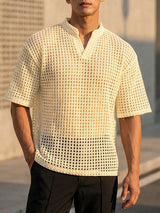 Men's Sheer Mesh Stand Collar Short Sleeve T-shirt SKUL59482