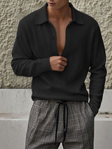 Men's Simple Deep V Neck Long Sleeve Shirt SKUL46235