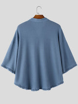 Men's Avant-Garde Modern Neo-Chinese Zen Waffle Knit Drop Shoulder T-shirt SKUL73499