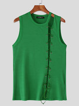 Mens Solid Color Knit Cross Tie Hollow Tank SKUL16798