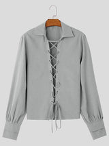 Mens Tie-Up Hollow-Out Long-Sleeve Shirt SKUK86652