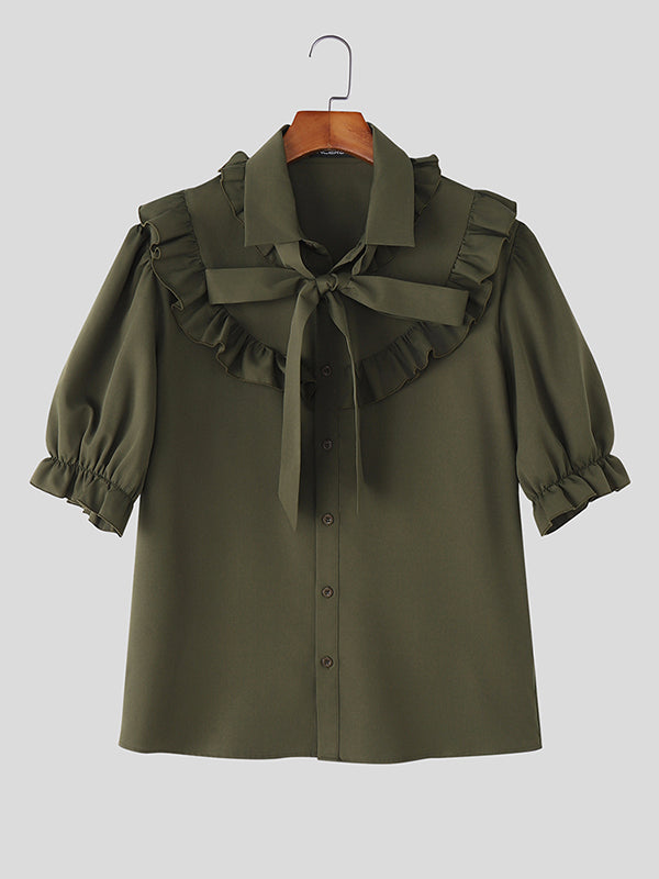 Mens Ruffled Tie-Up Short Sleeve Shirt SKUL09396