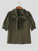 Mens Ruffled Tie-Up Short Sleeve Shirt SKUL09396