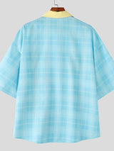 Men's Cartoon Print Plaid Half Sleeve Shirt SKUL45986