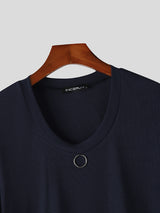 Men's Metal Ring Decor Crew Neck Short Sleeve T-Shirt SKUL25107