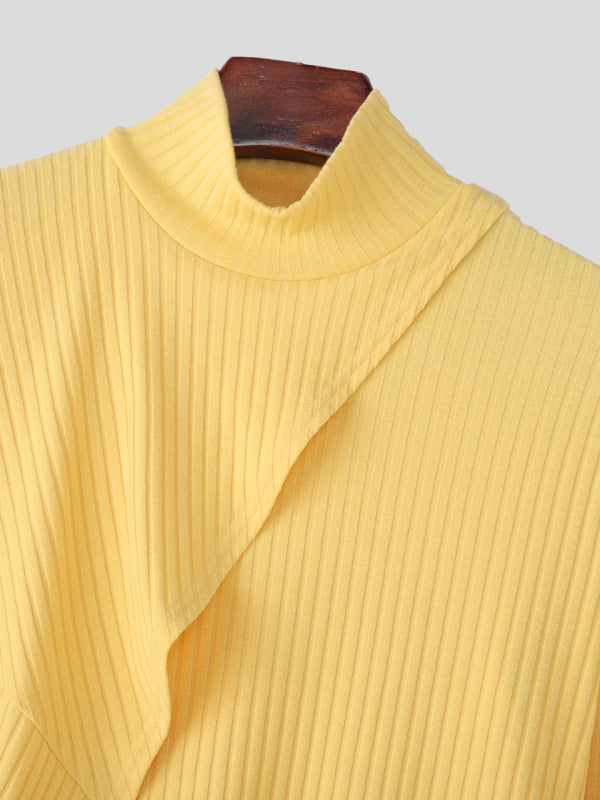 Men's Shawl Patchwork High Neck Long Sleeve Sweater SKUL29745