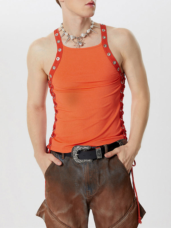 Mens Solid Straps See Through Sleeveless Vest SKUK55956