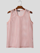 Men's High-Street Cutout Neckline Heavy Mesh Fitted Muscle Tank SKUL70406