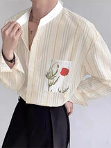 Mens Floral Print Striped Long Sleeve Shirt SKUL09891