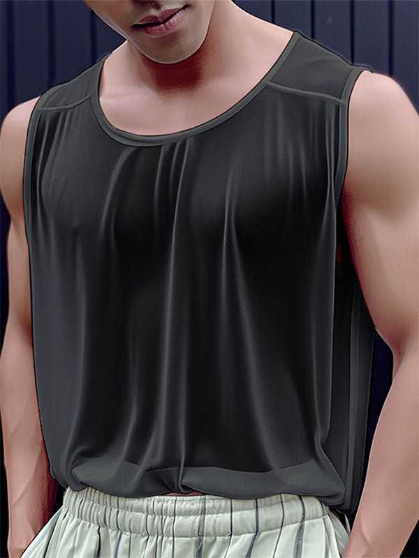 Mens See Through Solid Sleeveless Vest SKUK49711