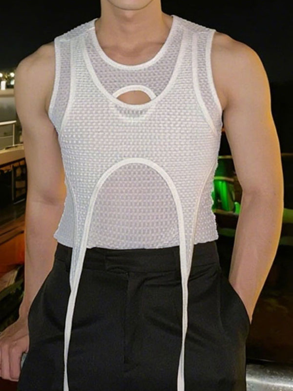Mens Solid Color Textured Double-Layer Casual Tank SKUL16263