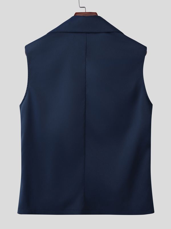 Men's Avant-Garde Tuxedo Lapel Satin Tailored Sleeveless Shirt SKUL62973