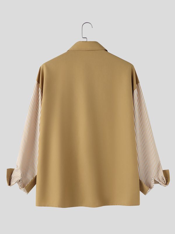 Men's High Street Urban Casual Asymmetrical Stripe Fold Cuff Long Sleeve Lapel Collar Shirt SKUL77516