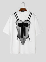 Mens Lace patchwork Semi Sheer Short Sleeve T-Shirt SKUL13757