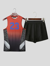 Men's Number Print Gradient Lace Patchwork Two Pieces Outfit SKUL20290