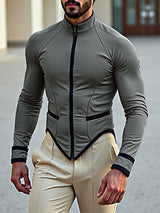 Men's Contrast Trim Asymmetric Hem Long Sleeve Jacket SKUL25971