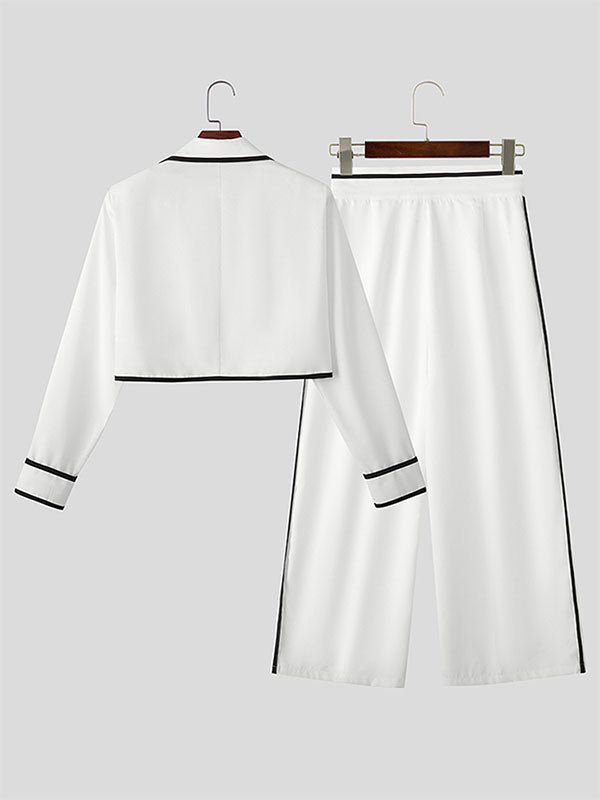 Men's Colorblock Piped Cropped Casual Two Pieces Outfit SKUL24201