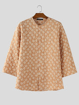 Men's Solid Jacquard Texture Short Sleeve Shirt SKUL26572