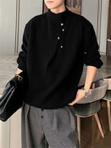 Men's Metal Buckle Patchwork Textured Long Sleeve Sweater SKUL29608