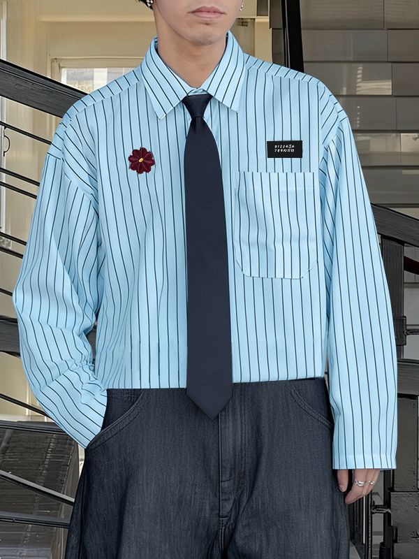 Men's Floral Patchwork Striped Long Sleeve Shirt SKUL45040